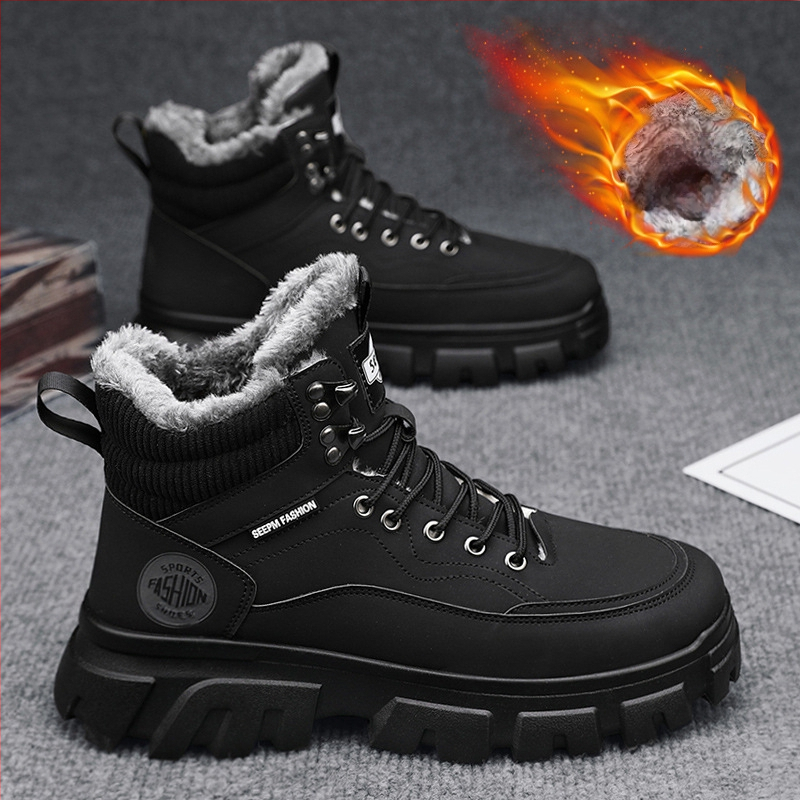 Martin csizma férfiaknak, 2024-es téli hótaposó, polár béléssel, meleg, magas szárú, brit stílusú munkacipő, sokoldalú motoros bőrcsizma