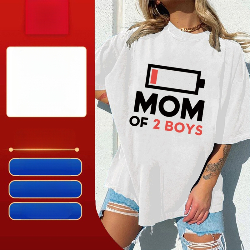 KÉTGYERMEKES ANYA Anyák napi póló Női európai kód független állomás póló női foltos felső akkumulátor mintás póló