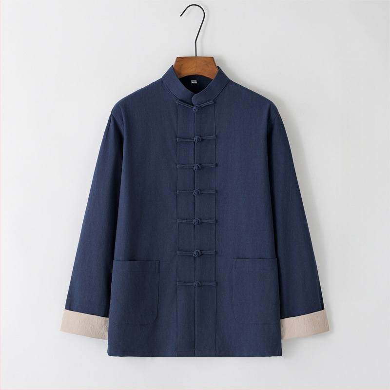 Tang meeste puuvillane ja linane jope kevad- ja sügisese vabaaja lahtise ülaosaga Hiina stiilis pandlaga meeste Guoxue I Jing vabaaja jope