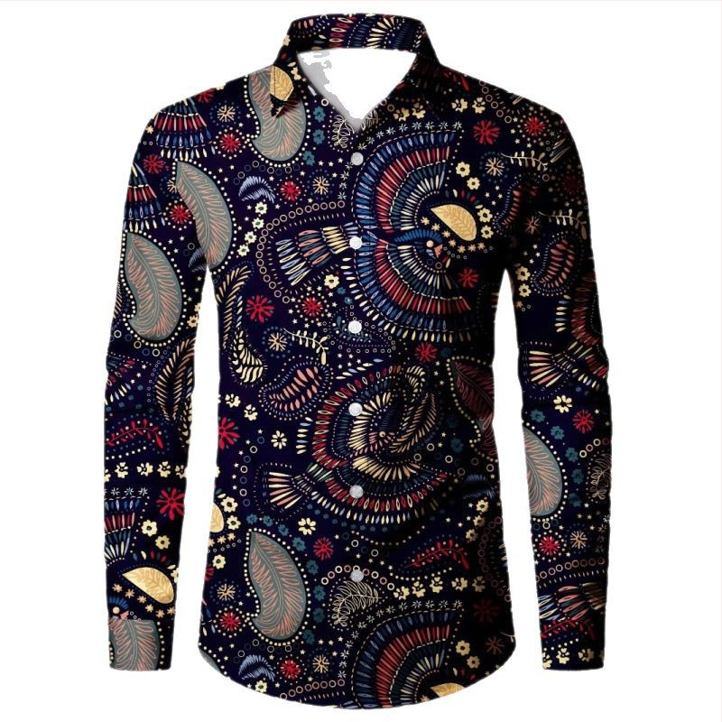 Tricou bărbătesc cu imprimeu digital 3D, model floral cu flori de caju, cu mânecă lungă, vânzare directă din fabrică, tendință de design 2025