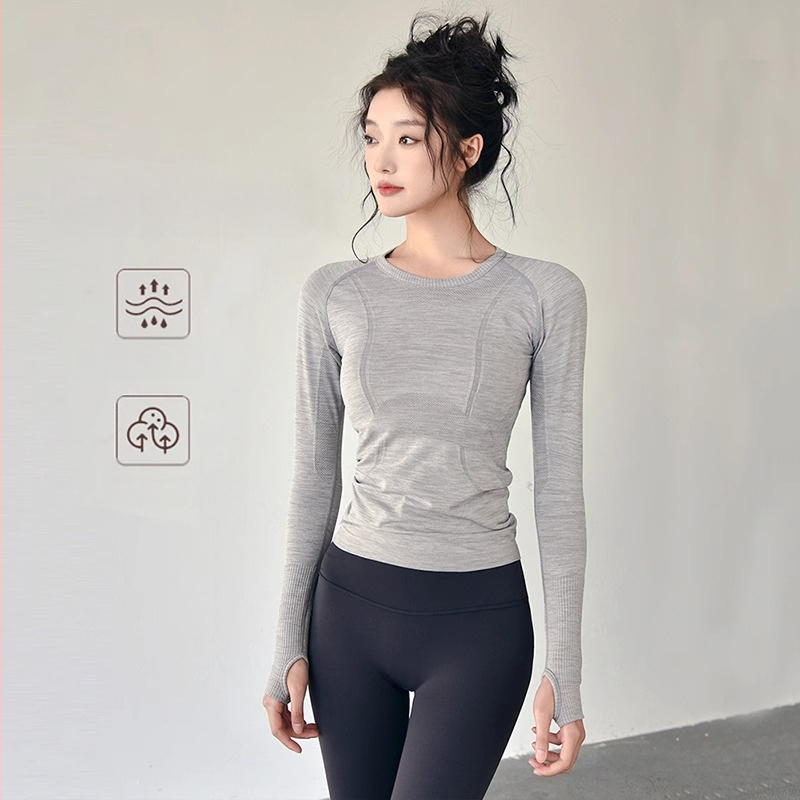 25 naiste spordipluusi, sügis- ja talvestiil, kitsas lõige, ümar kaelus, kiiresti kuivavad joogarõivad, jooksutreeninguks, hingavad fitnessirõivad, pikkade varrukatega