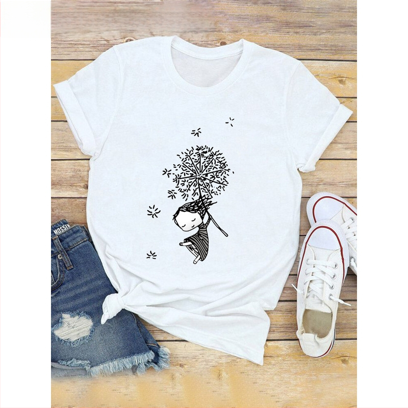 Tricou Dandelion pentru femei, stil european și american, cu mânecă scurtă, casual, de zi cu zi, top pentru femei, Dandelion, cu mânecă scurtă, mărime europeană
