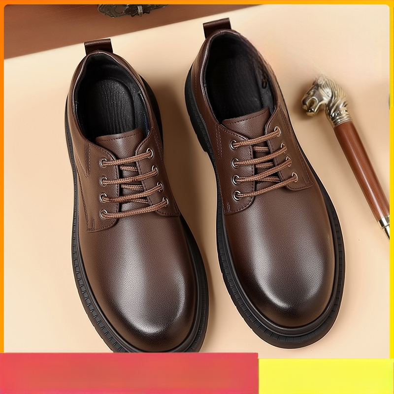 Odiniai batai vyrams rudens ir žiemos rudi dalykiniai laisvalaikio batai su vilnos pamušalu Derbio vyriški batai britiški didelėmis galvutėmis, didėjantys vestuviniai batai