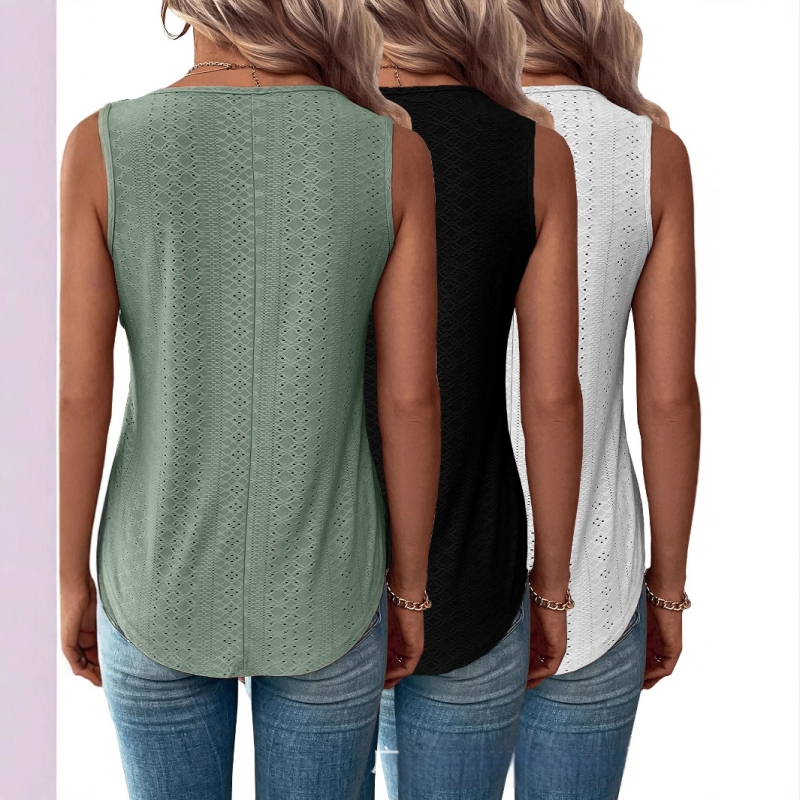 Vestă de vară 2025, lejeră, din trei piese, cu gol, confortabilă, europeană și americană, casual, cu decolteu în V, jacquard, pentru femei, aprovizionare transfrontalieră cu ridicata