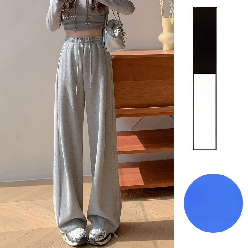 Pantaloni sport gri alb pentru femei, primăvara și toamna vara 2024, talie înaltă, subțire, cu picior drept, pantaloni largi, pantaloni sport casual mici