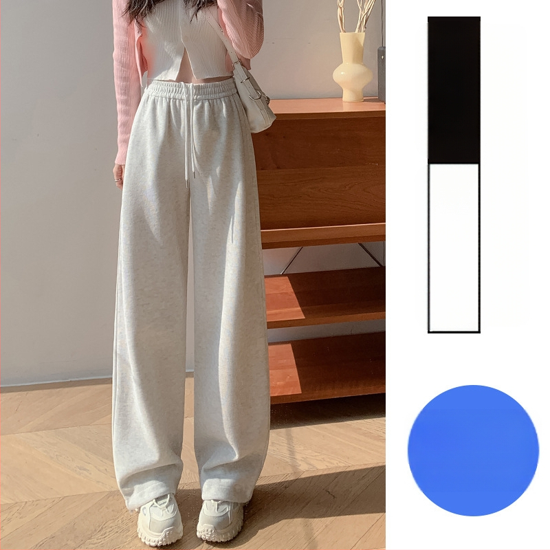 Pantaloni sport gri alb pentru femei, primăvara și toamna vara 2024, talie înaltă, subțire, cu picior drept, pantaloni largi, pantaloni sport casual mici