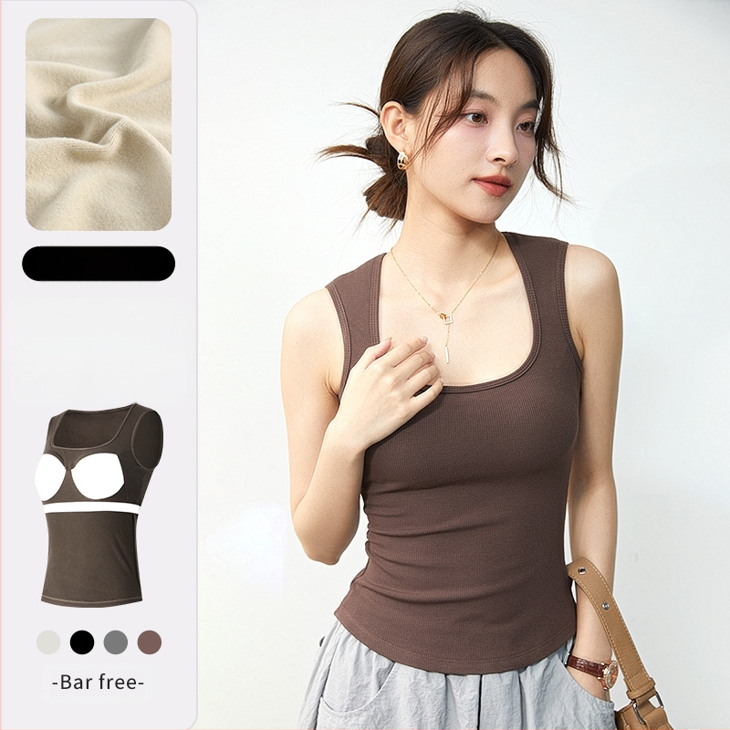 Sutien de damă cu guler de dovleac, culoarea cafelei, cu pernă de piept, cald, toamnă și iarnă, fără mâneci, camisol