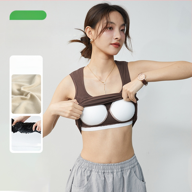 Sutien de damă cu guler de dovleac, culoarea cafelei, cu pernă de piept, cald, toamnă și iarnă, fără mâneci, camisol