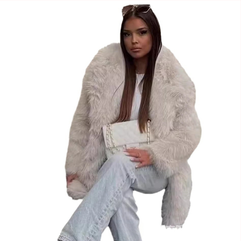 „Amazon“ 2024 m. rudens/žiemos europietiškos ir amerikietiškos moteriškos dirbtinio kailio šiltas vidutinio ilgio paltas, storas kailio paltas