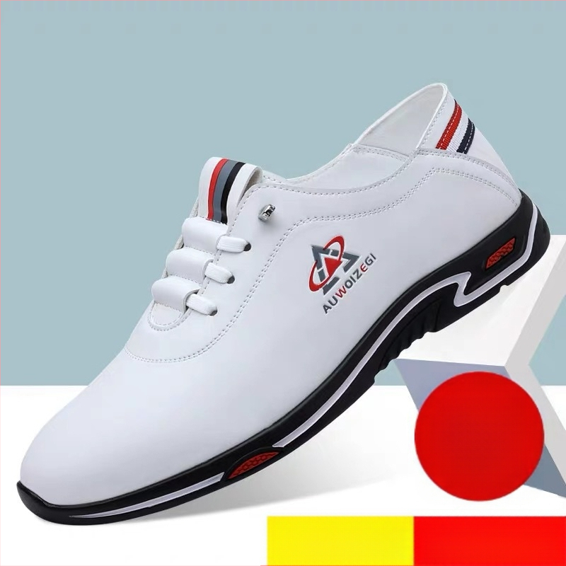 Pantofi sport casual din piele pentru bărbați, de primăvară 2024, versatili, la modă, pentru tineri, albi, 2595