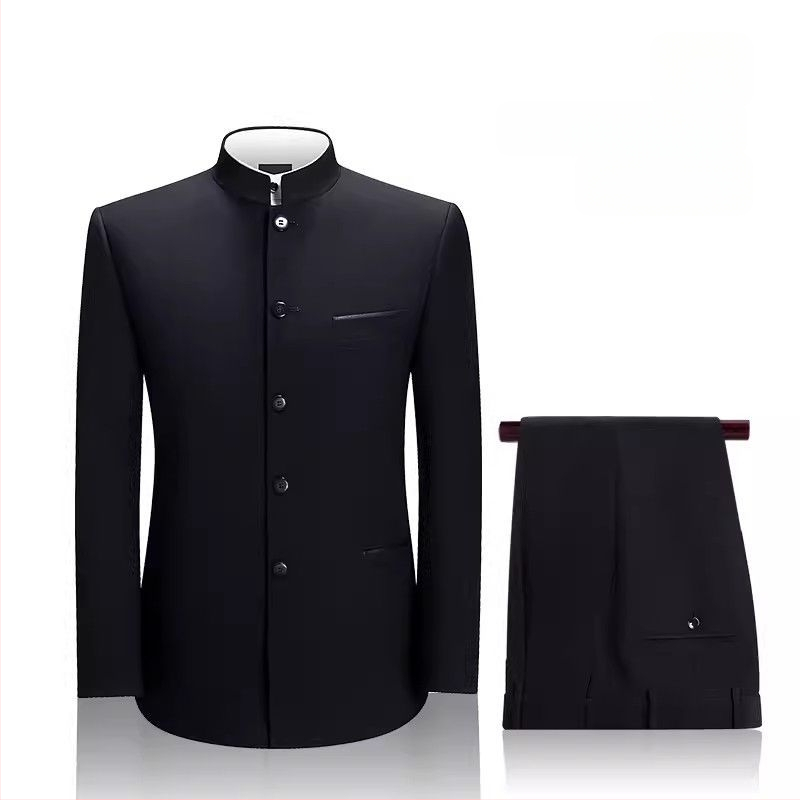 Luksuslik Zhongshani ülikond, meeste noorte pulmakleit, moebrändi õhuke hiina stiilis stand-kraega ülikond, hiina stiilis tangi ülikond