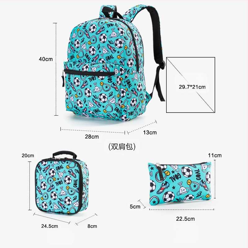 Algkooli koolikott kolmeosaline koomiksitrükiga jalgpalliga laste seljakott koorem kerge õlakott tootjad hulgimüük