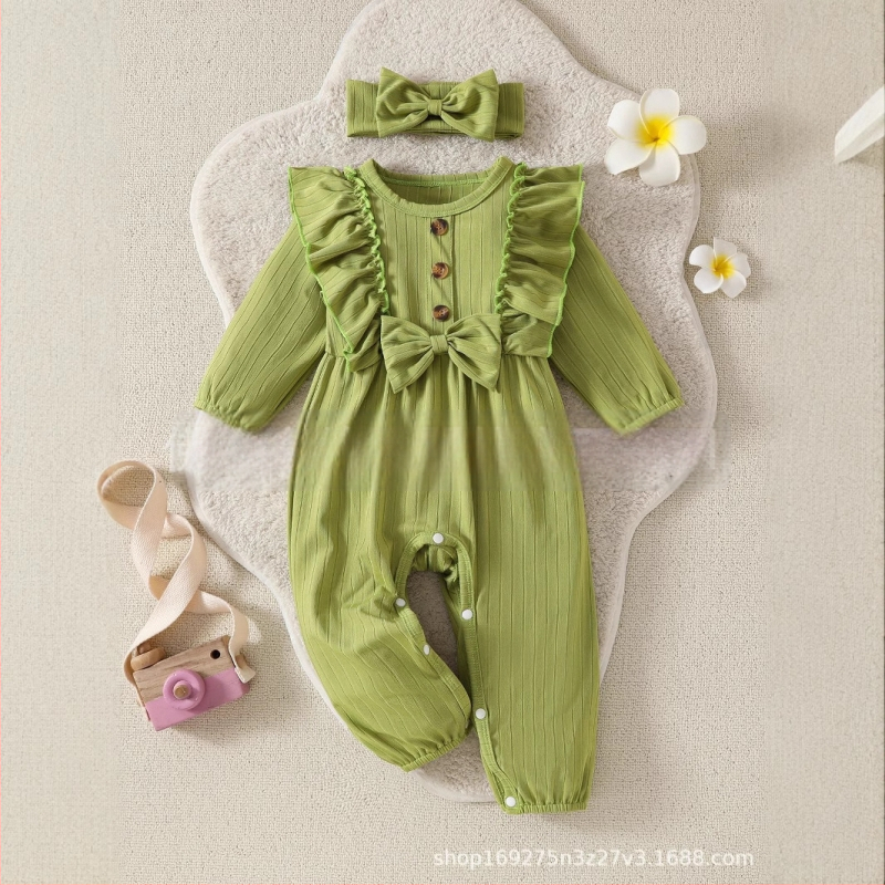 2025. aasta uus kevad- ja sügisene beebitüdruku pitsist lipsuga jumpsuit