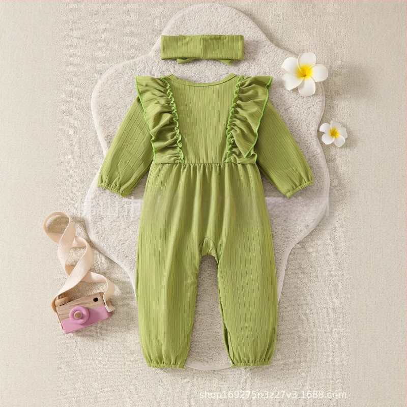 2025. aasta uus kevad- ja sügisene beebitüdruku pitsist lipsuga jumpsuit