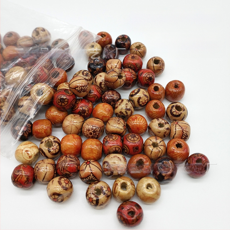 „Pasidaryk pats“ papuošalų medžiagų didmeninė prekyba 12 mm spausdintais mediniais karoliukais su didelėmis skylutėmis, nešvarių pynimų plaukų laikiklis, mediniai karoliukai, didelė pynimų plaukų laikiklis, 100 vnt.