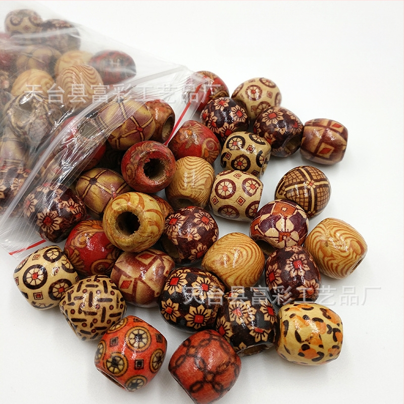 „Pasidaryk pats“ papuošalų medžiagų didmeninė prekyba 12 mm spausdintais mediniais karoliukais su didelėmis skylutėmis, nešvarių pynimų plaukų laikiklis, mediniai karoliukai, didelė pynimų plaukų laikiklis, 100 vnt.