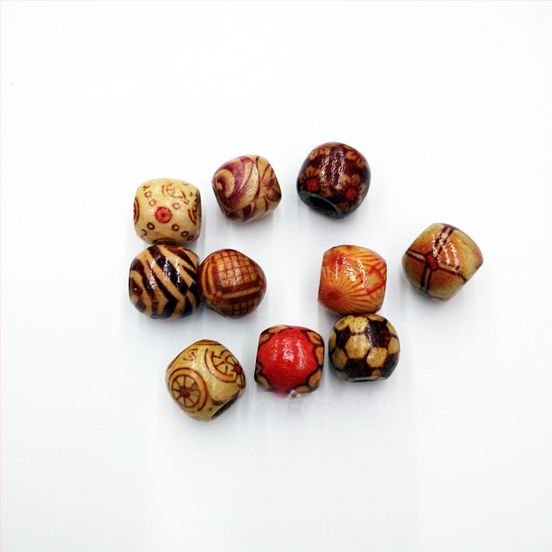 „Pasidaryk pats“ papuošalų medžiagų didmeninė prekyba 12 mm spausdintais mediniais karoliukais su didelėmis skylutėmis, nešvarių pynimų plaukų laikiklis, mediniai karoliukai, didelė pynimų plaukų laikiklis, 100 vnt.