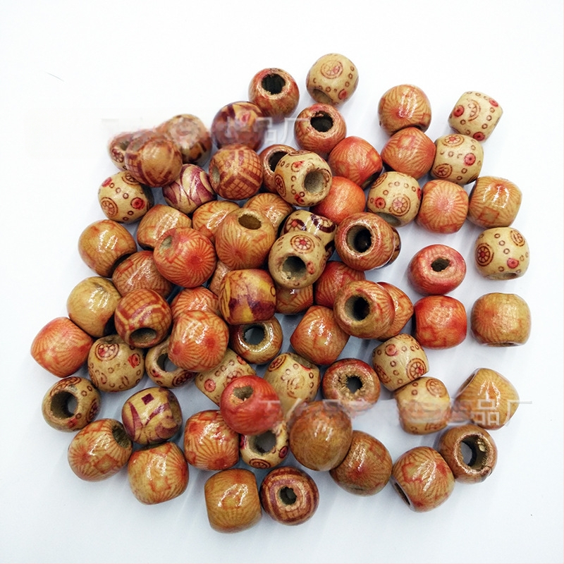 „Pasidaryk pats“ papuošalų medžiagų didmeninė prekyba 12 mm spausdintais mediniais karoliukais su didelėmis skylutėmis, nešvarių pynimų plaukų laikiklis, mediniai karoliukai, didelė pynimų plaukų laikiklis, 100 vnt.