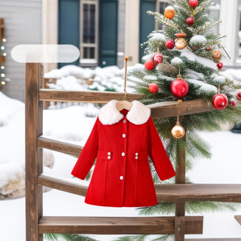 Naujo stiliaus vidutinio ilgio paltas vyresnėms mergaitėms su atlenkiama apykakle, mielas vienspalvis vaikiškas paltas 2024 m. rudeniui ir žiemai.