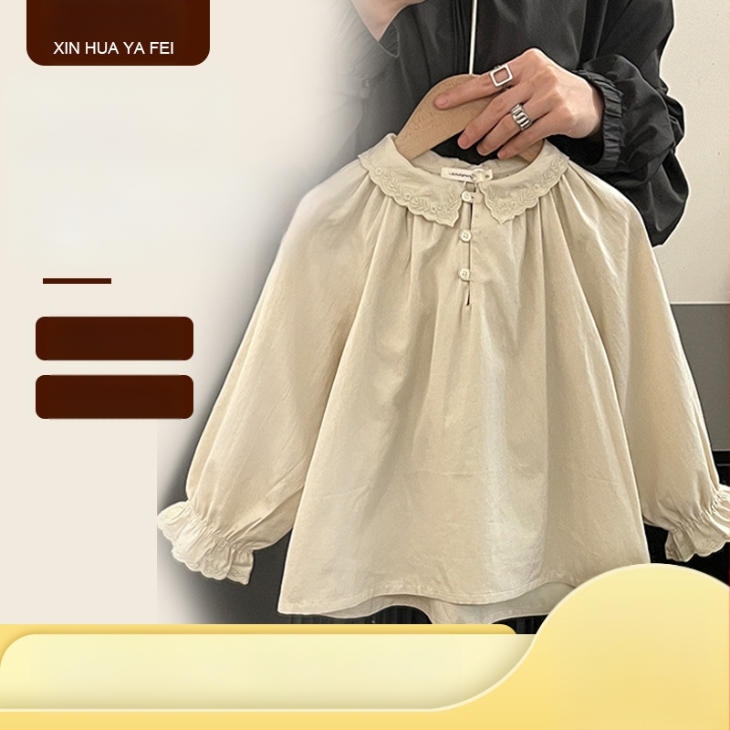 Παιδικό πουκάμισο με λεπτή μπλούζα και δαντέλα για κορίτσια, άνοιξη και φθινόπωρο 2025, σε στιλ δυτικού στιλ, με λεπτή μπλούζα και γιακά