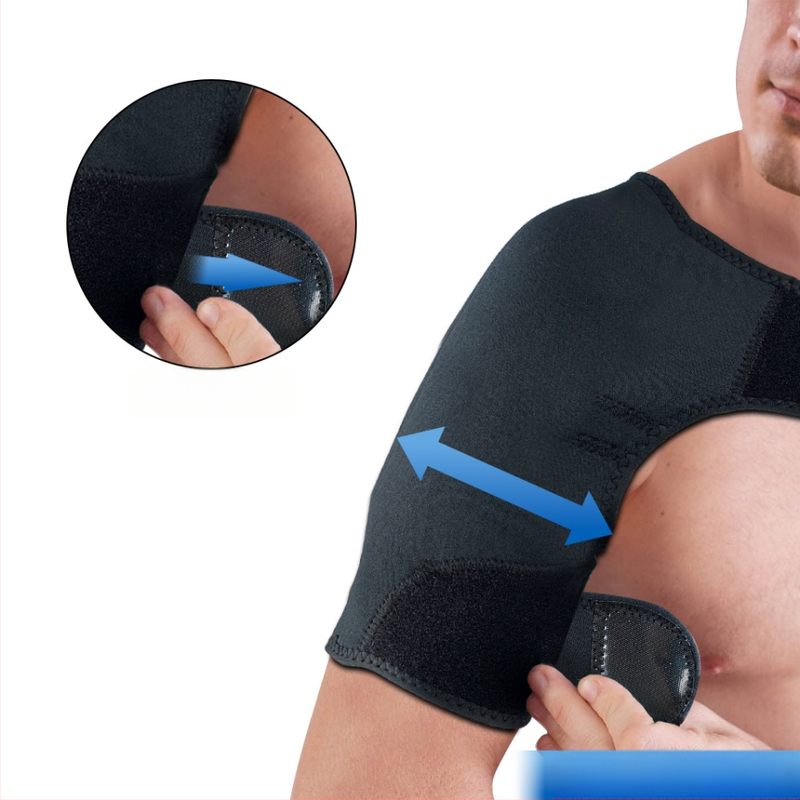 Šilta sportinė pečių apsauga iš SCR neopreno medžiagos, apsauga nuo įtempimo, reguliuojamas apsauginis pečių dirželis.