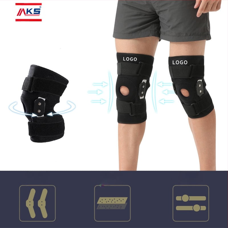 Športový oceľový plechový popruh, skladacia podpora, vystužená patela, protišmykový držiak z hliníkovej zliatiny, ochrana proti tlaku, chránič kolien