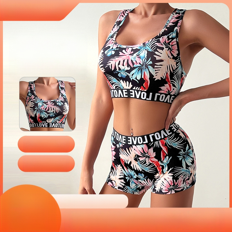 Jauns, etniskā stila, pārrobežu stila apdrukāts peldkostīms AliExpress tropisko lapu bikini ar augstu elastīgo auduma bokserkostīmu