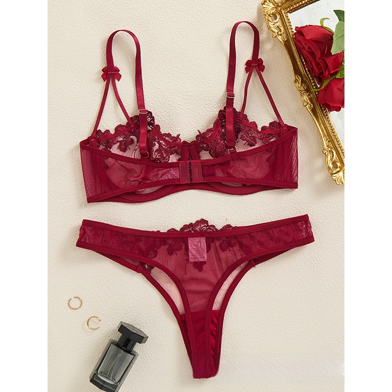 W Užsienio prekybos drabužiai siuvinėtos gėlės moteriškas apatinis trikotažas perspektyvi tinklelio liemenėlė seksualus liemenėlės kostiumas 2405