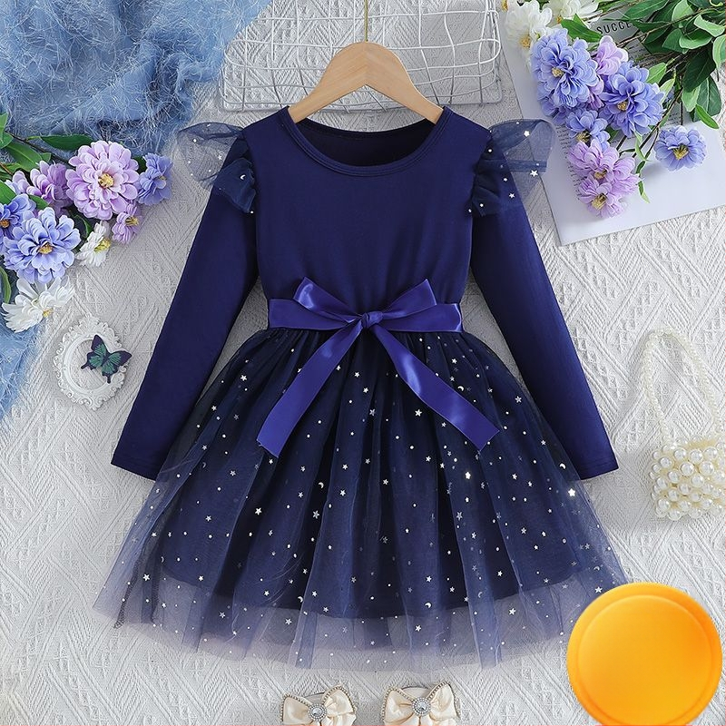 Mergaičių suknelės rudens ir žiemos 2025 m. Nauji vaikiški drabužiai rudens suknelė Vaikiška blizgučiais puošta rudens suknelė princesės suknelė stilinga