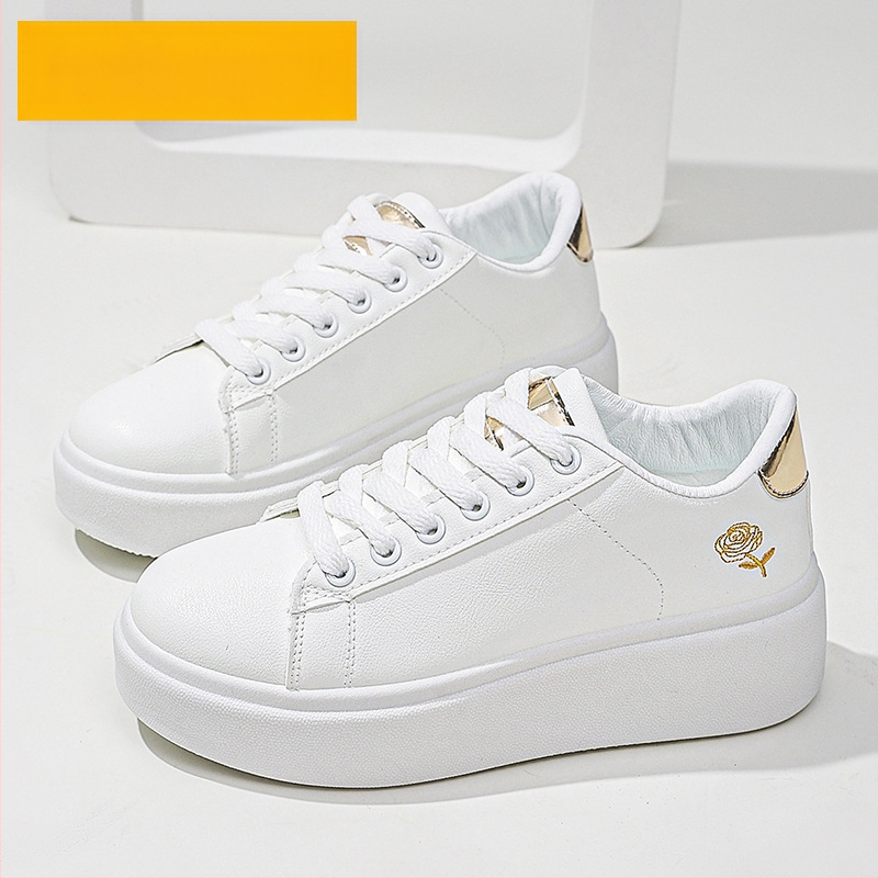 Tarptautinė užsienio prekyba moteriškais batais, urmu, europietiški ir amerikietiški platforminiai sportbačiai, balti bateliai su „Golden Rose“ siuvinėtais sportbačiais, laisvalaikio bateliais