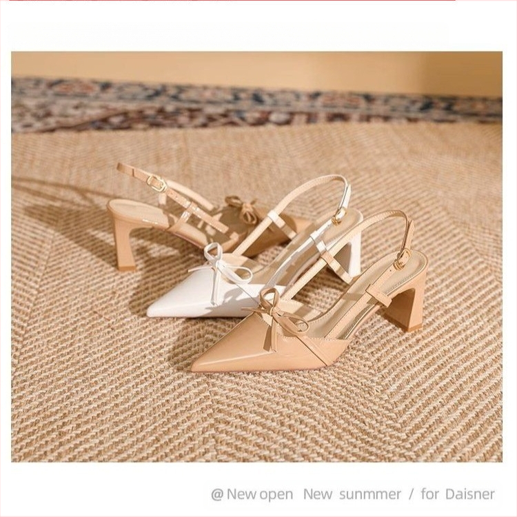 Elegantné dámske sandále s mašľou vo francúzskom štýle, vysoký podpätok, letné 2025, nový štýl s jedným znakom a opaskom, krásne sandále Baotou vzadu, prázdne, hrubé podpätky