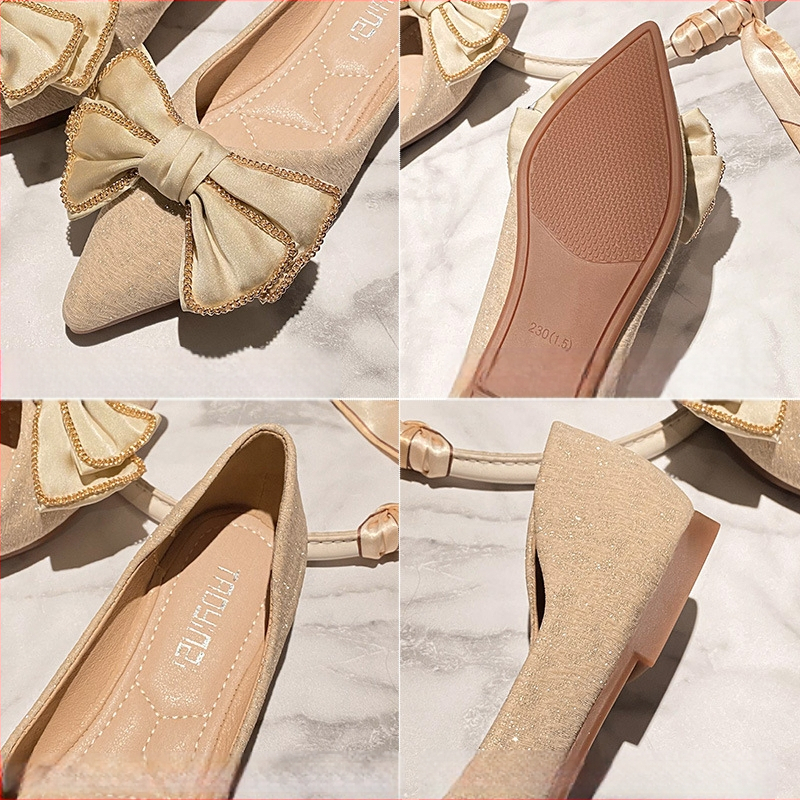 Dámske balerínky s špicatou špičkou, nový štýl z roku 2024, mašľa, malá veľkosť 33-34, veľká veľkosť 41-43, mäkká podrážka, šnurovanie, ktoré neunaví vaše nohy.