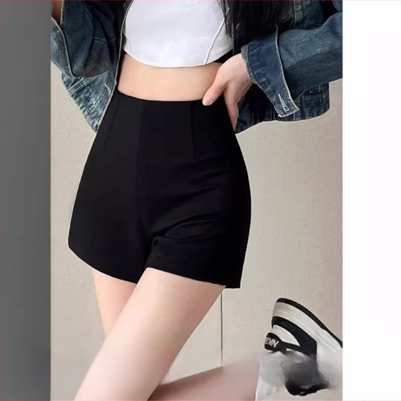 Čierne šortky pre ženy, vhodné na jar, jeseň a leto, nové nohavice s vysokým pásom a priliehavým strihom z roku 2025, chýbajúci spodný lem, šortky s čižmami