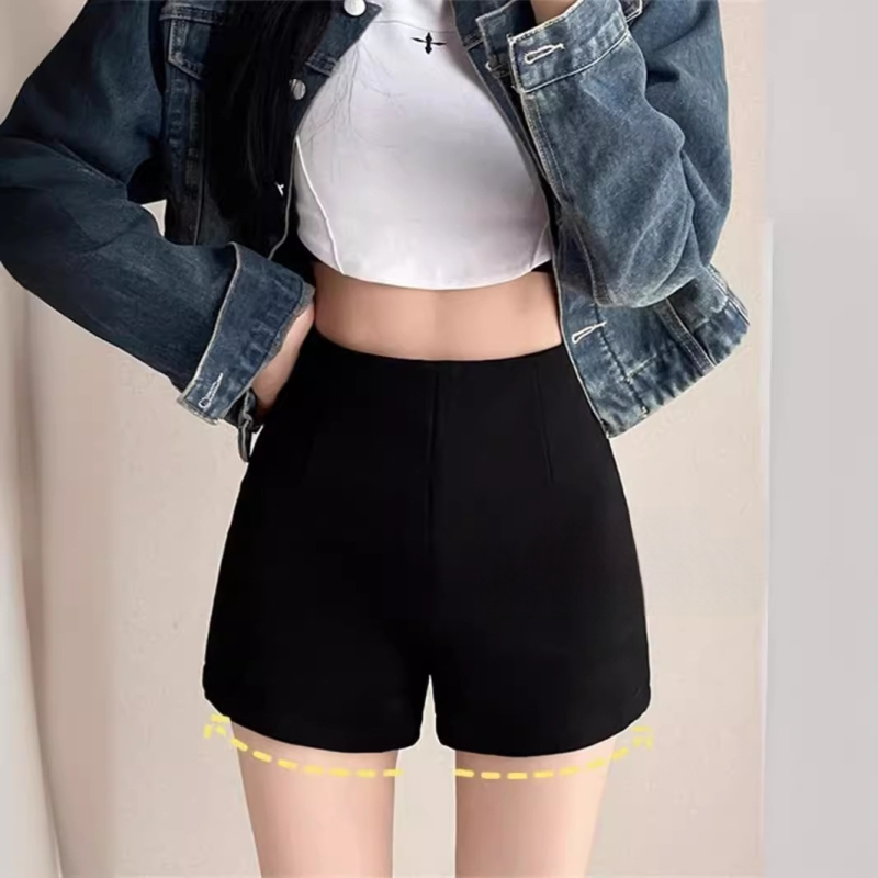 Čierne šortky pre ženy, vhodné na jar, jeseň a leto, nové nohavice s vysokým pásom a priliehavým strihom z roku 2025, chýbajúci spodný lem, šortky s čižmami