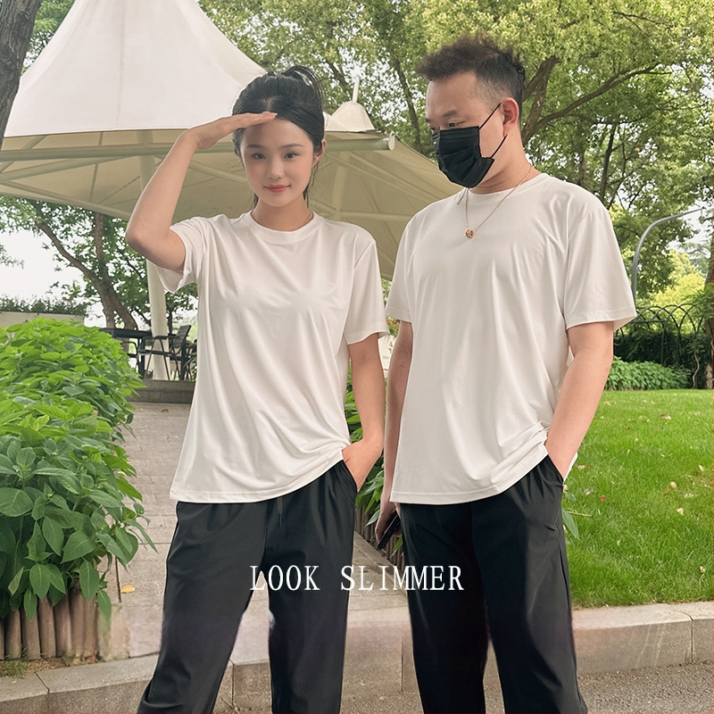 Yue Xiaomian Non-Stick T2024 Letné ležérne voľné čistofarebné tričko s okrúhlym výstrihom a polovičnými rukávmi pre mužov a ženy, módne a ležérne