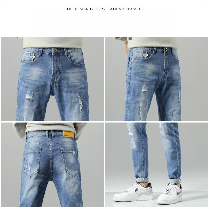 Pánske džínsy Cross-Border, svetlomodré, úzke, strečové, ležérne, módne, úzke, zahraničný obchod, pánsky nový slim fit