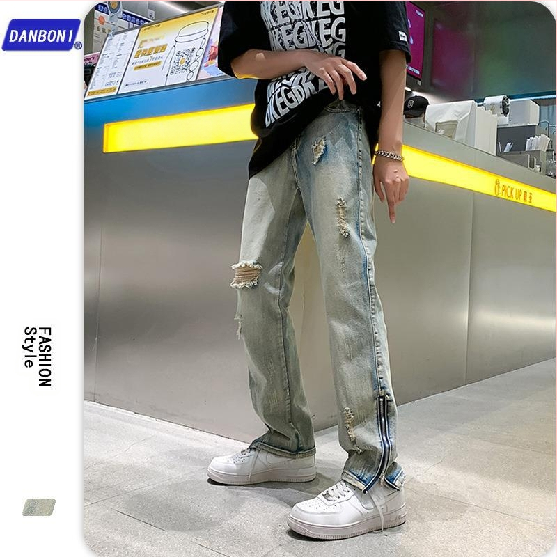 Jarné a jesenné luxusné staré americké ležérne retro roztrhané džínsy pánske európske a americké módne značky malých rovných nohavíc jarná móda
