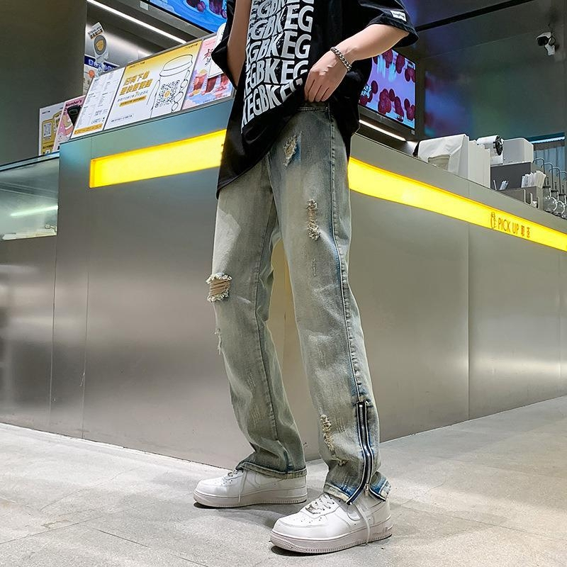 Jarné a jesenné luxusné staré americké ležérne retro roztrhané džínsy pánske európske a americké módne značky malých rovných nohavíc jarná móda