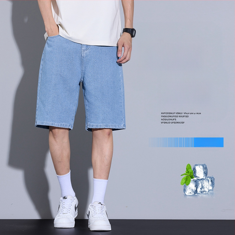 Paprasti džinsiniai šortai, vyriški vasariniai ploni, retro stiliaus, skalbti, tiesūs, laisvi, laisvalaikio stiliaus kelnės vyrams