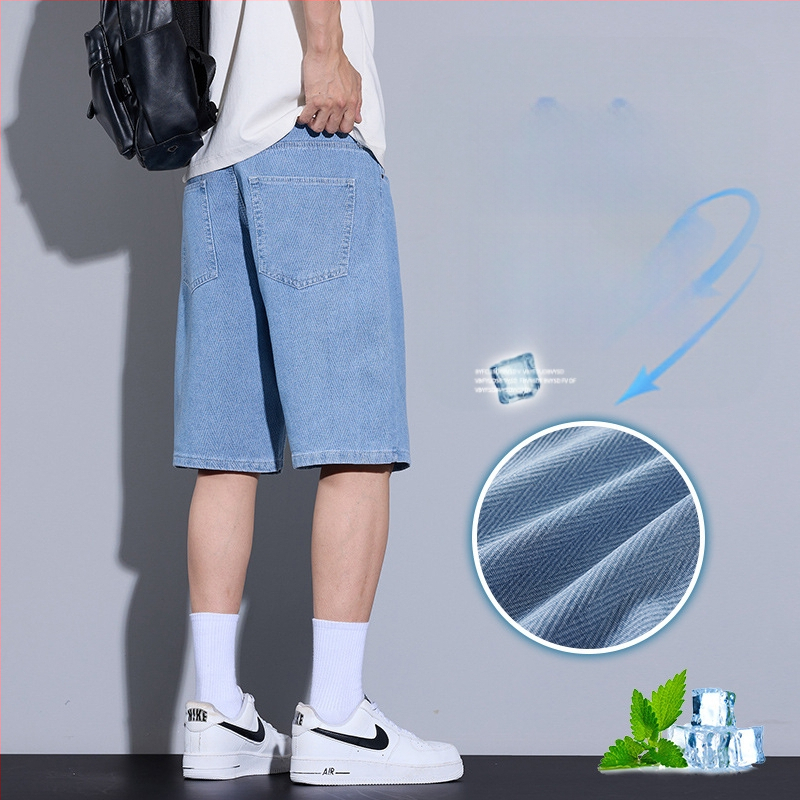 Paprasti džinsiniai šortai, vyriški vasariniai ploni, retro stiliaus, skalbti, tiesūs, laisvi, laisvalaikio stiliaus kelnės vyrams