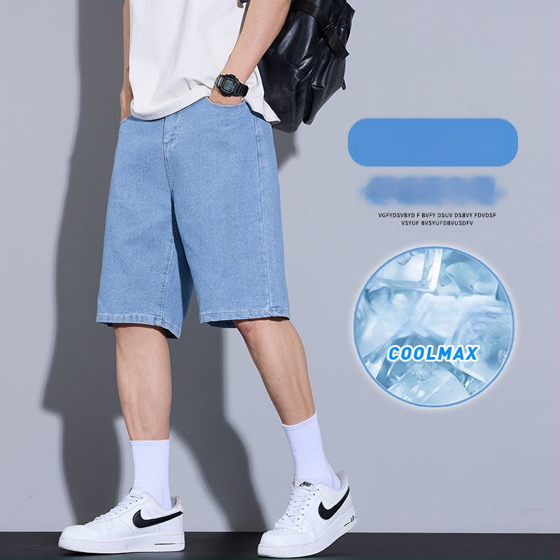 Paprasti džinsiniai šortai, vyriški vasariniai ploni, retro stiliaus, skalbti, tiesūs, laisvi, laisvalaikio stiliaus kelnės vyrams