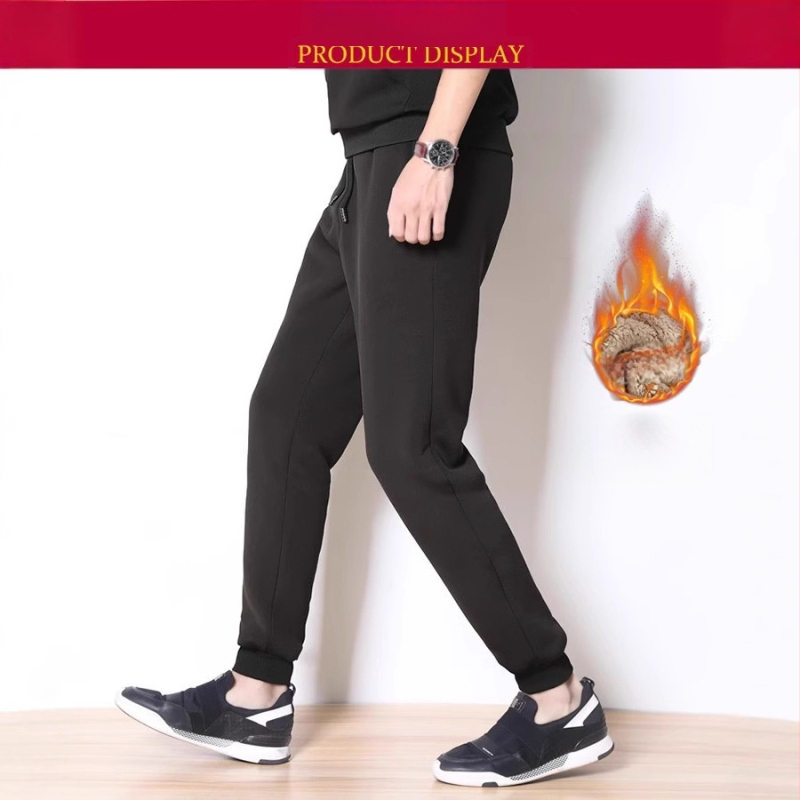 Muške hlače od mješavine vune velikih veličina, ležerne zimske termalne flisaste tople hlače, čiste boje, pamučne hlače do gležnja s manžetama, gornja odjeća u modernom stilu