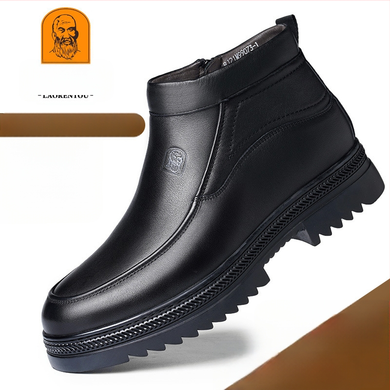 Staršie pánske topánky s bavlnenou podšívkou, teplé zimné vysoké čižmy s bavlnenou podšívkou, pánske ležérne kožené topánky pre stredný a starších ľudí, pánske vlnené topánky pre otcov.