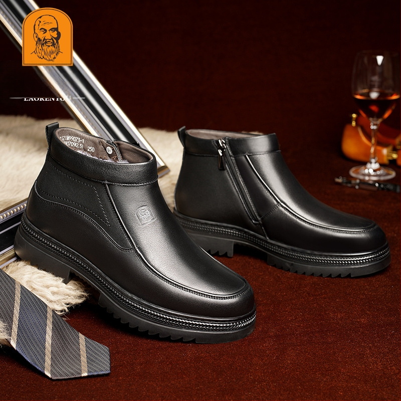 Staršie pánske topánky s bavlnenou podšívkou, teplé zimné vysoké čižmy s bavlnenou podšívkou, pánske ležérne kožené topánky pre stredný a starších ľudí, pánske vlnené topánky pre otcov.