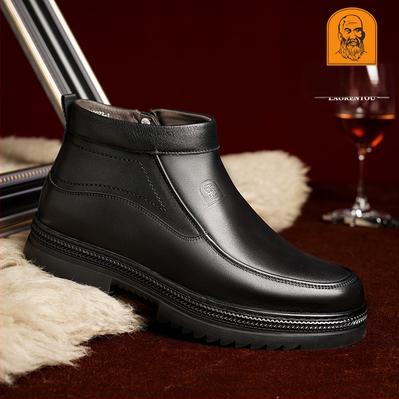 Staršie pánske topánky s bavlnenou podšívkou, teplé zimné vysoké čižmy s bavlnenou podšívkou, pánske ležérne kožené topánky pre stredný a starších ľudí, pánske vlnené topánky pre otcov.