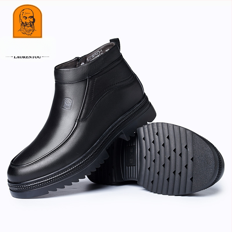 Staršie pánske topánky s bavlnenou podšívkou, teplé zimné vysoké čižmy s bavlnenou podšívkou, pánske ležérne kožené topánky pre stredný a starších ľudí, pánske vlnené topánky pre otcov.