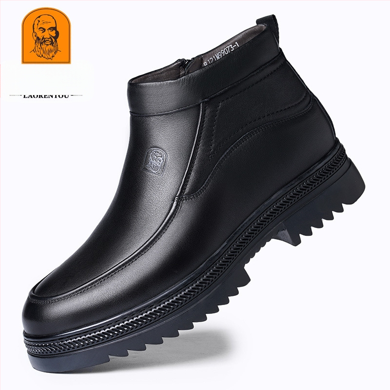 Staršie pánske topánky s bavlnenou podšívkou, teplé zimné vysoké čižmy s bavlnenou podšívkou, pánske ležérne kožené topánky pre stredný a starších ľudí, pánske vlnené topánky pre otcov.