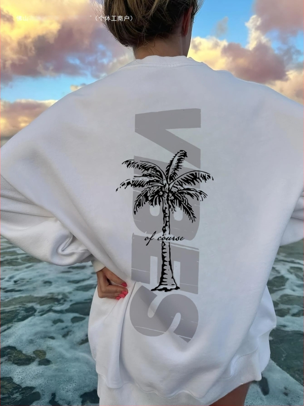 Dlhá mikina s potlačou kokosového stromu, ležérna