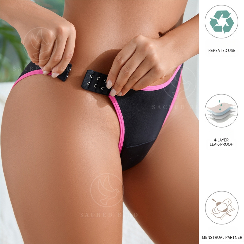 Küljelt pandlaga seksikad mitte-õhkutõusvad naiste füsioloogilised püksid isiksusega 3-kihilised lainelised alumised püksid laiendatud pikendatud lekkekindlad menstruatsiooni menstruatsioonialuspüksid