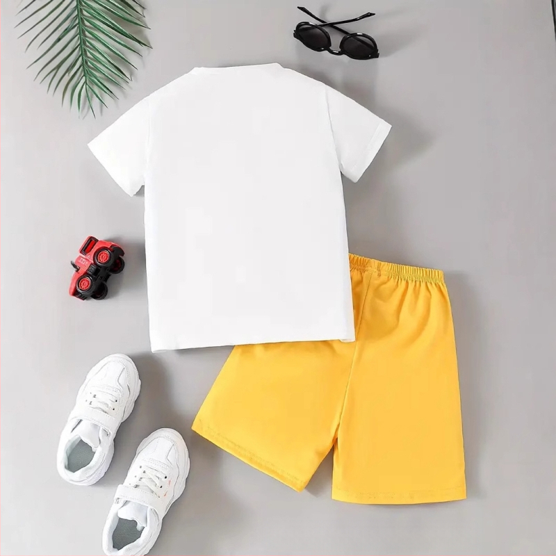 Pánske detské oblečenie 2025 Nové kreslené auto s krátkym rukávom, šortky s animovanou potlačou, ležérna dvojdielna súprava